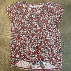 LOFT Vintage Soft Floral Tie Knot Short Sleeve Top